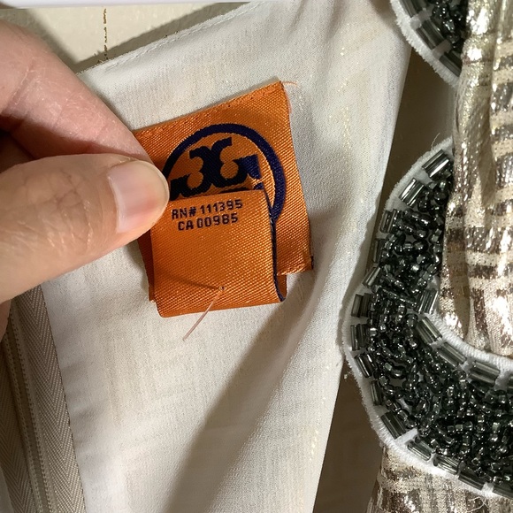 Tory Burch Bay Dress Metallic Gold Geometric Silk Blend - Picture 8 of 8